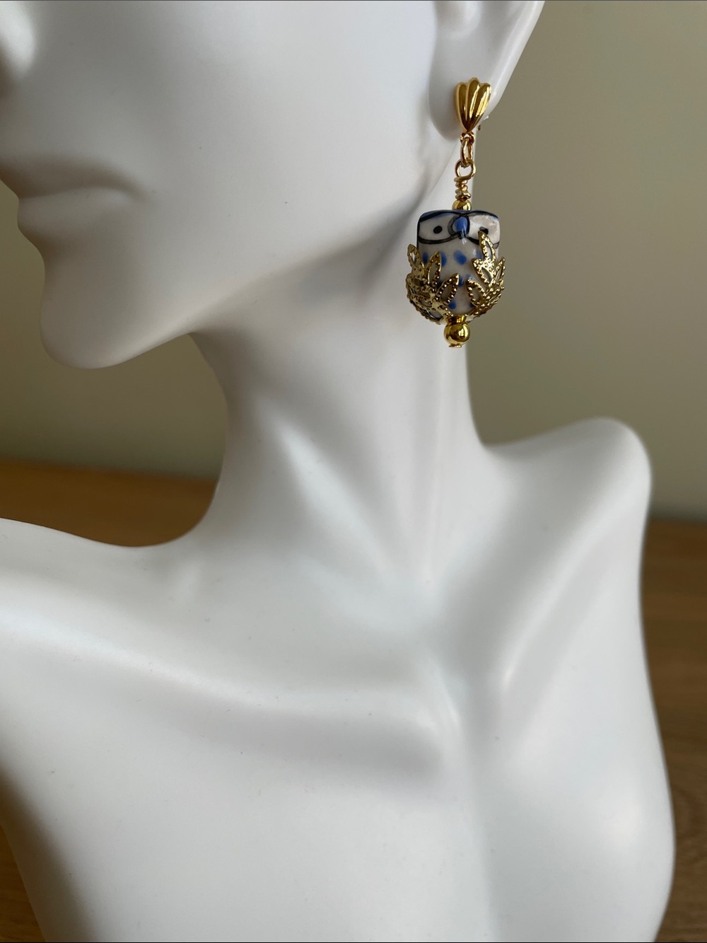 HAND CRAFTED WHIMSICAL CERAMIC BLUE OWL in a NEST EARRINGS Dangle Drop Novelty - Picture 3 of 7